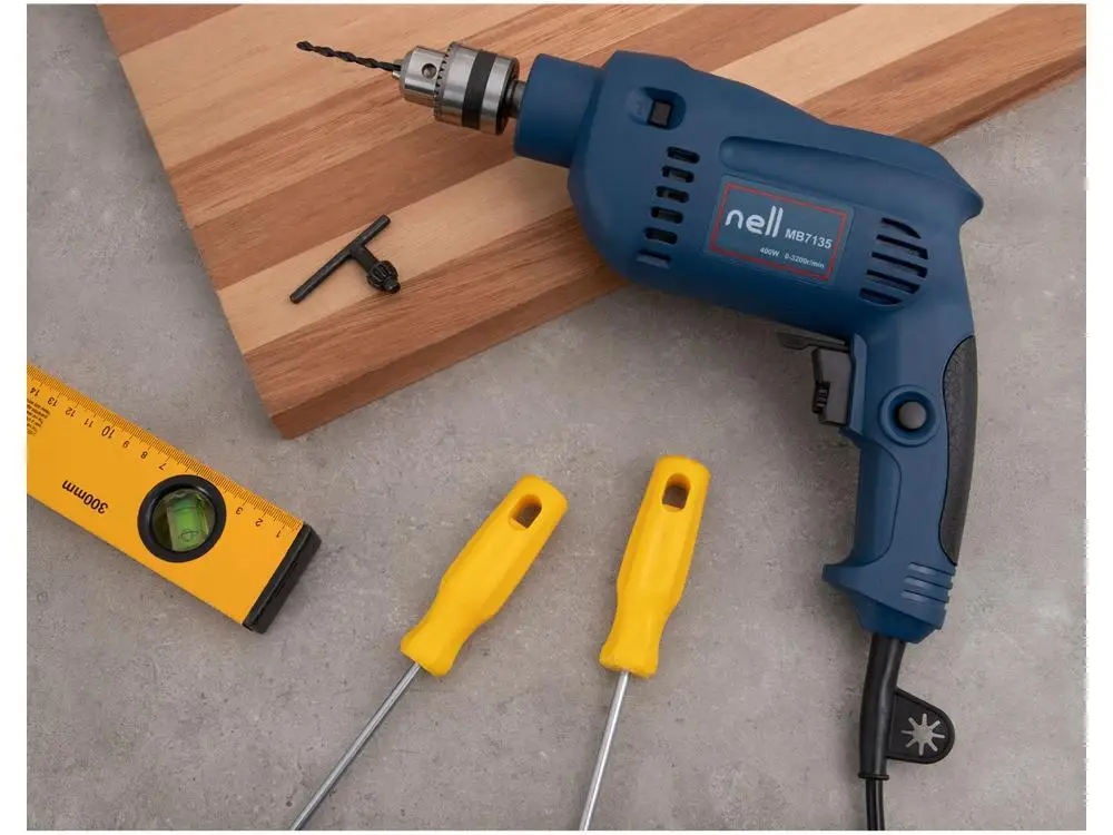 Nell Impact Drill 400W Variable Speed and Reversible 3/8 "Case 19 Parts MB7135 - 110V