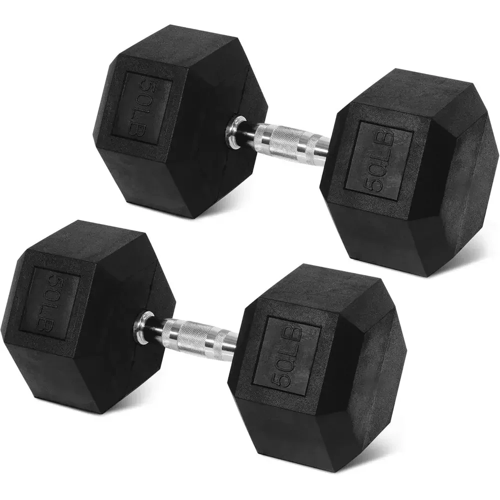 Anti-Slip Metal Handle Rubber Dumbbells for Home Gym, Multiple Sizes Available