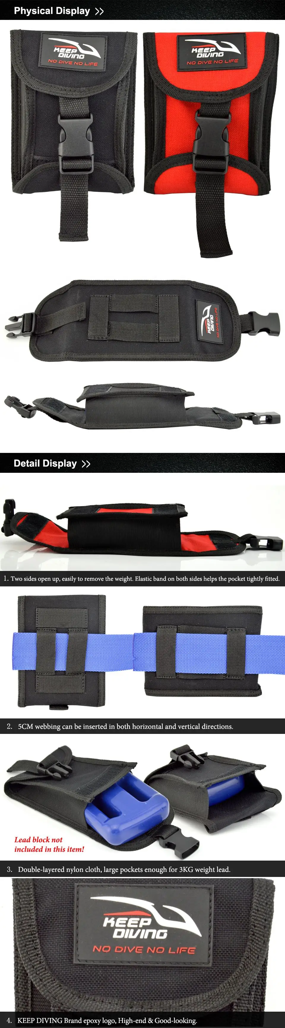 3 kg/6 lb Blei, zwei Seiten, zum Öffnen, Tauchen, Gewicht, Holster, Gürteltasche, Tauchertasche, Ersatztasche mit Schnellverschluss-Schnalle – Detail 2