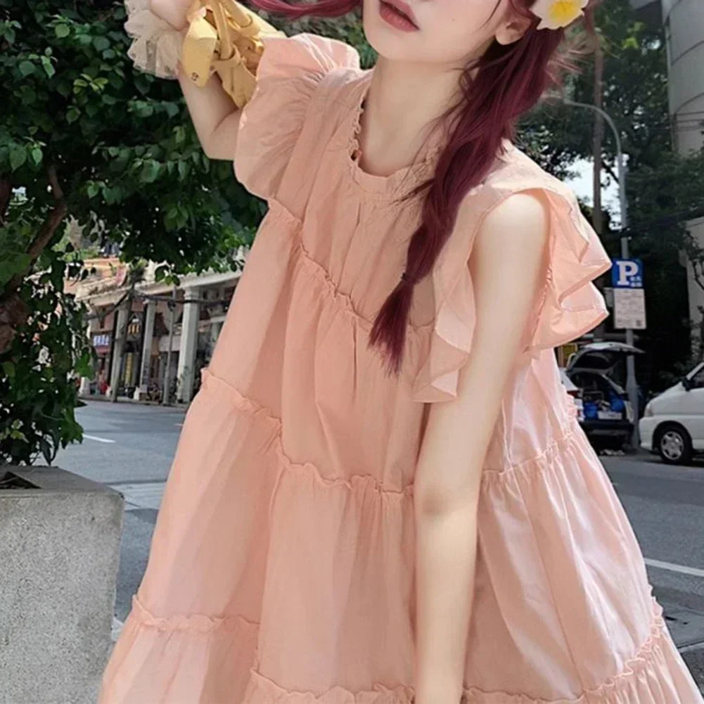 Blouse Flying Sleeves Skirt M Petite Ruffle Skirt Suitable For Spring Suitable For Summer Leisure Style Polyester Fabric