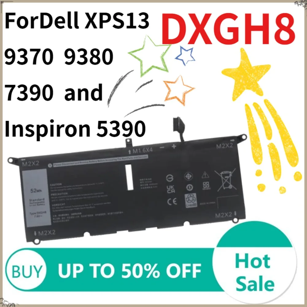 

Аккумулятор для ноутбука DXGH8 для Dell XPS 13 9370 9380 7390 Inspiron 7490 Vostro 5390 5391 HK6N5 Latitude 3301 3311 DXGH8 7.6V 52WH