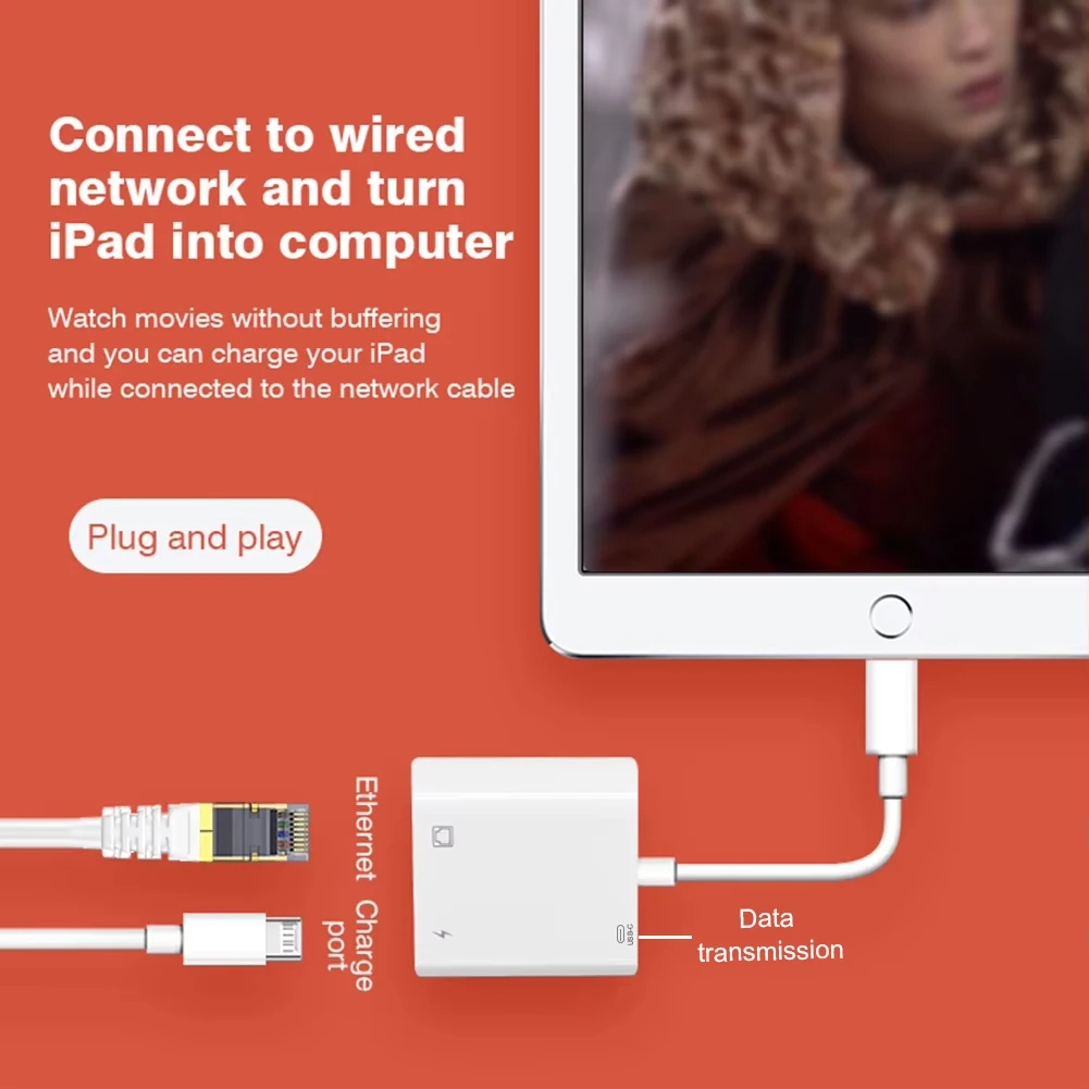 Byscoon lightning to RJ45 Ethernet OTG Adapter LAN Wired Network Cable/Hub With Charge Port for iPhone 14 13 12 11 Pro Max
