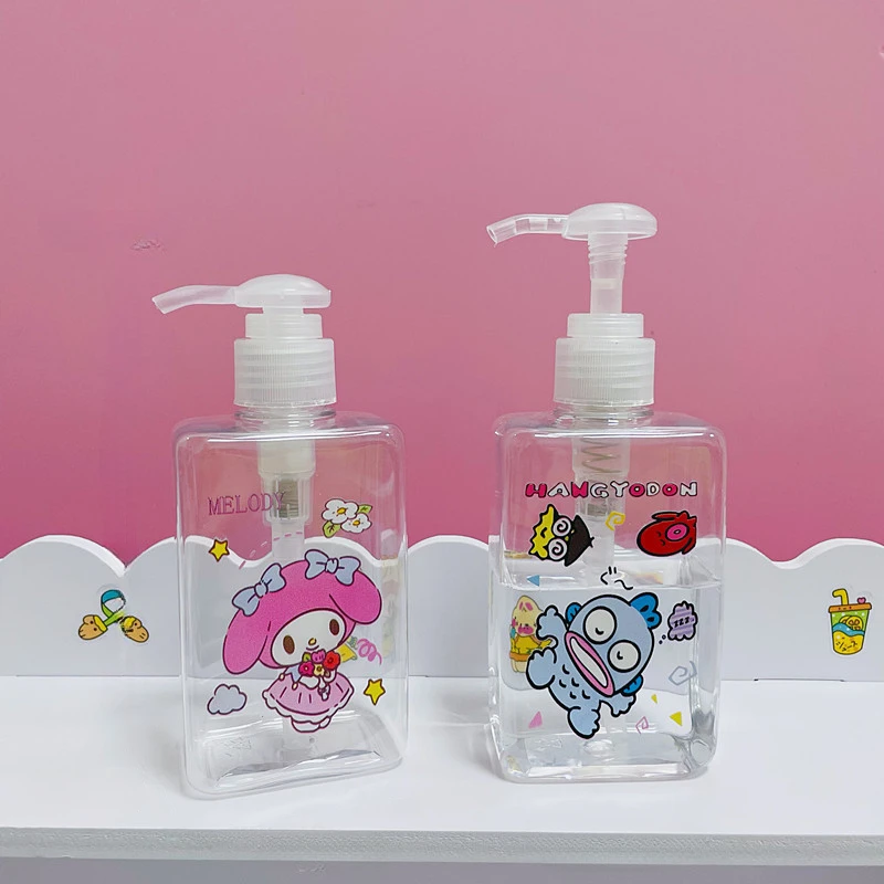 Sanrio HelloKitty Transparent Push Bottle Cute Kuromi My Melody Shower Gel Lotion Cosmetics Travel Portable Bottle Cute