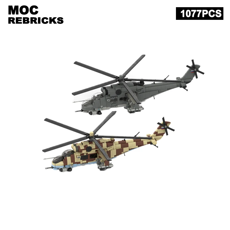 WW II Russian Military Series Mil Mi-35 Dual Purpose Attack Fighter MOC Building Block Assembly Model Bricks Children's Toy Sets