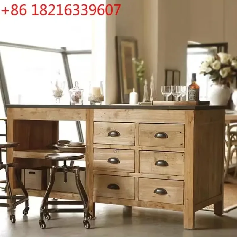 

TAO American multifunctional retro solid wood sideboard cupboard creative kitchen island counter