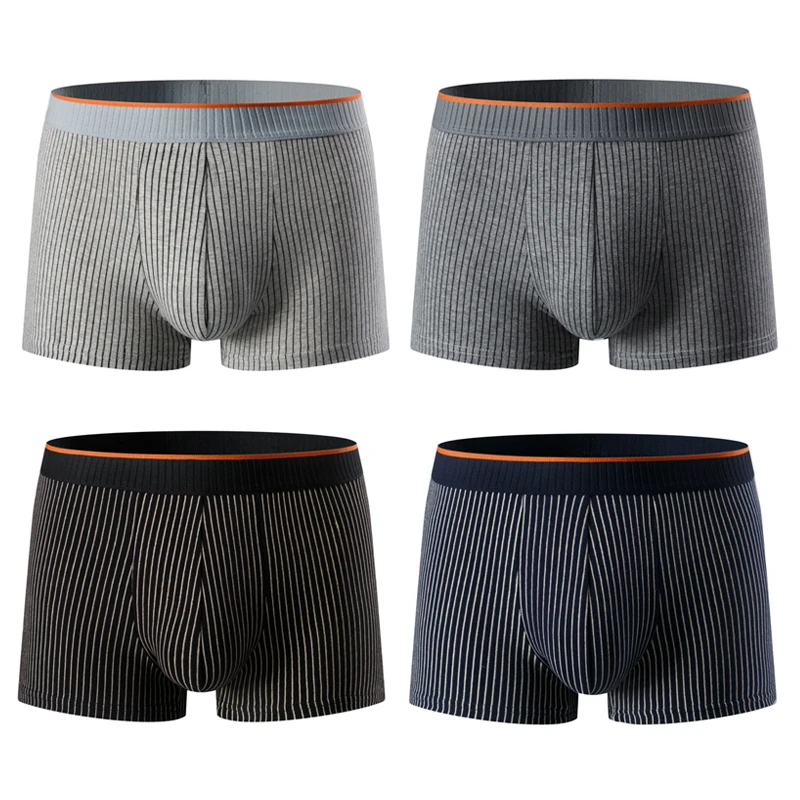 4-piece Set of Teenage Men's Underwear Stripe Boxer Shorts Close Fitting Shorts for Boys Comfortable Shorts for Youth