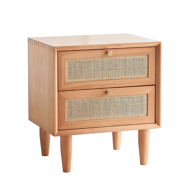 Solid Wood Nightstands Bedside Table Rattan Low Cabinet Corner Desk Bedroom Drawers Apartment Locker Magazine Bookcase Stand