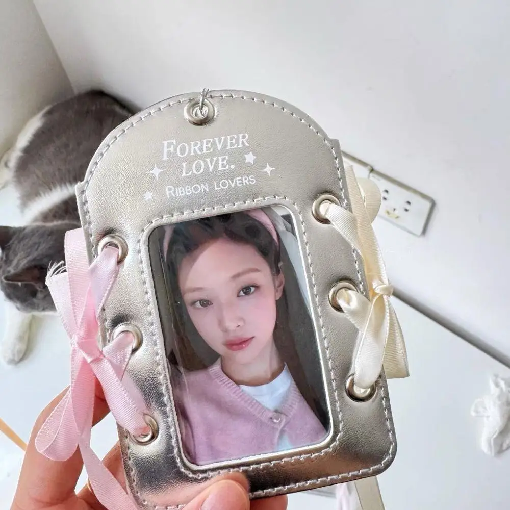 

3 Inches Silver PU Leather Photocard Holder Korean ID Card Cover Protective Case Super Beautiful Idol Photo Storage Card Cover