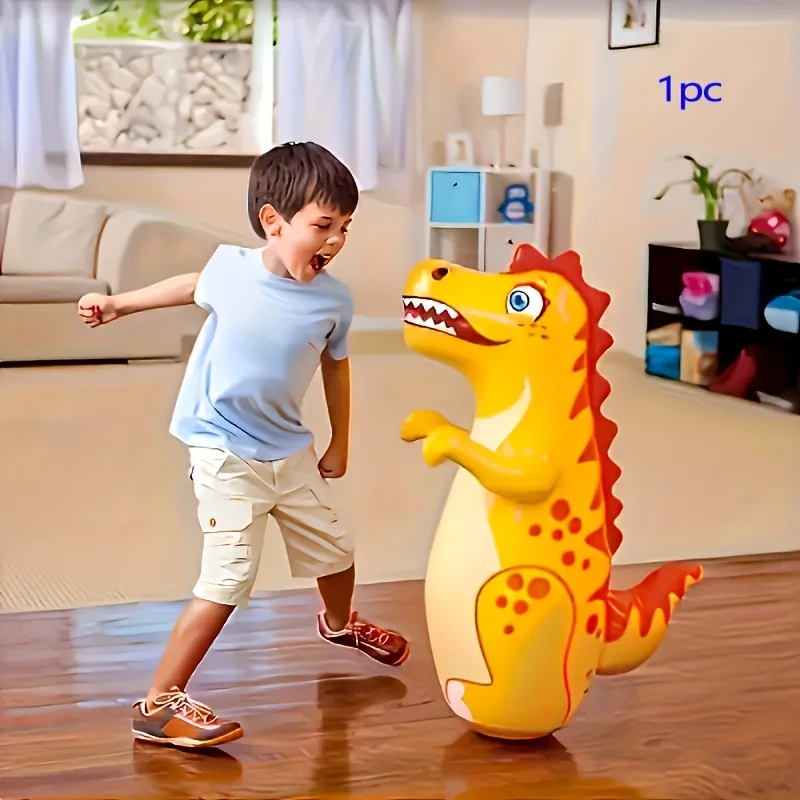 Langlebiger, bunter 1-teiliger aufblasbarer Boxsack für Kinder, vertikal, nicht fallend, Dinosaurier-Spielzeug, PVC, Rosa/Grün/Gelb, für Sport und Spaß