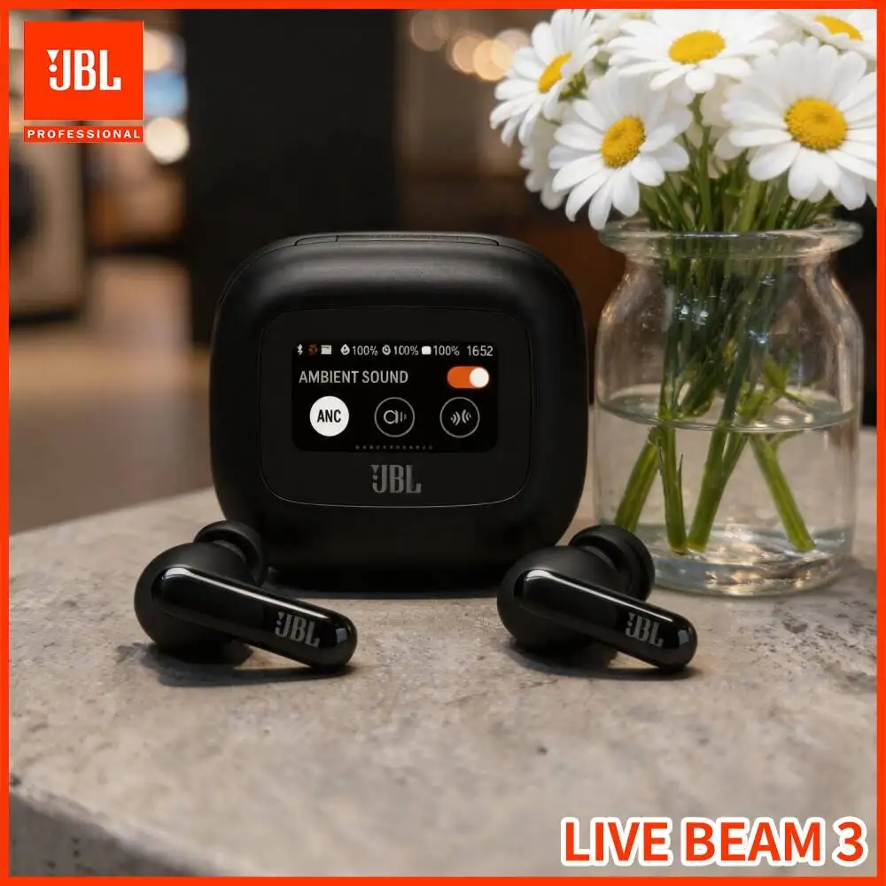 JBL LIVE BEAM3 TWS True Wireless Noise Cancelling Earbuds Touch Control 6-Mics Clear Call IP55 Water-Proof Travel Headphones