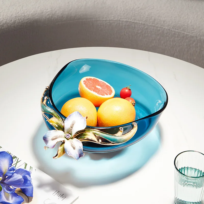 Creative enamel color niche glass fruit plate light luxury high-end household living room coffee table plate