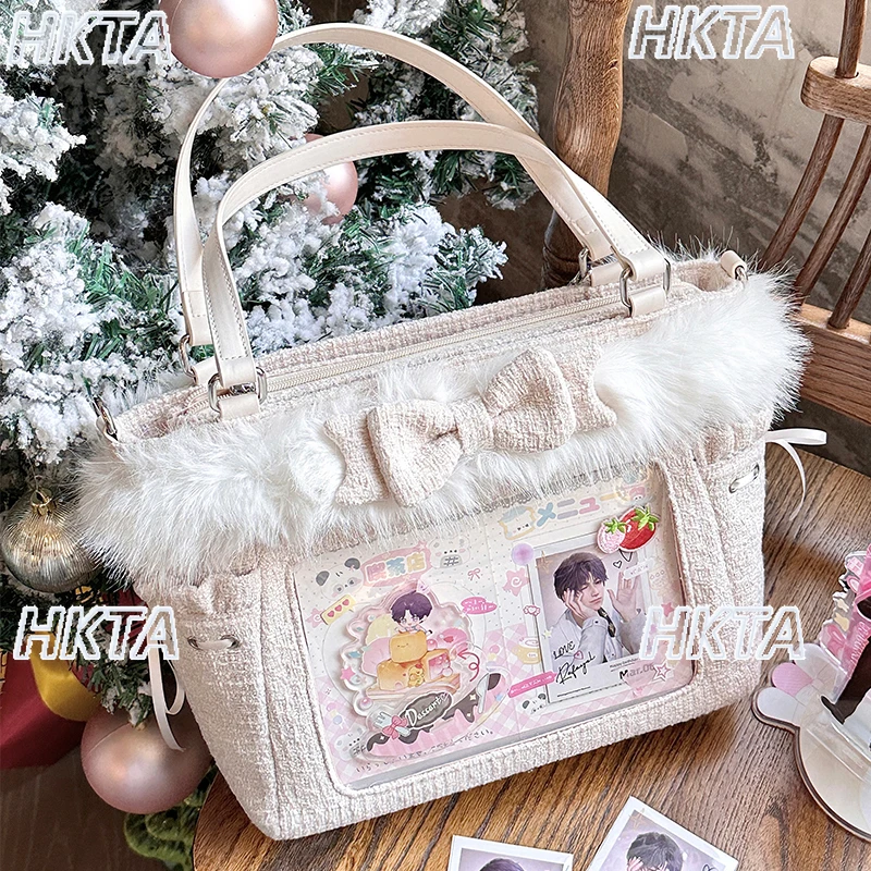 

Японская зимняя милая сумка для боли в стиле Лолиты, кавайная милая модная универсальная большая вместительная косая сумка на шнуровке, женские рюкзаки