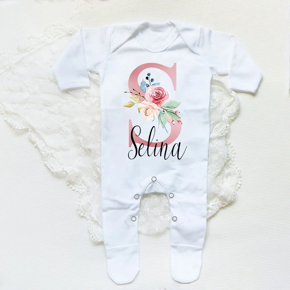 Babygrow-Sleepsuit Infantil, Romper Infantil, Bebê Coming Home Outfit, Presente Do Chuveiro Recém-nascido, Personalizado, Inicial Da Flor