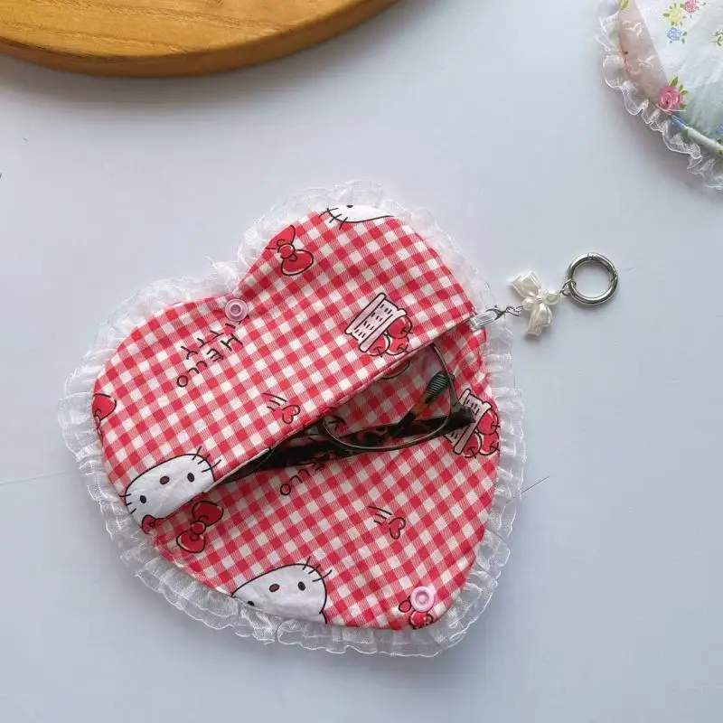 Stoff Spitze Hello Kitty Sonnenbrille Tasche Sanrio KT Katze tragbare Brillen Aufbewahrungstasche hängende dekorative Snap Brillen Tasche