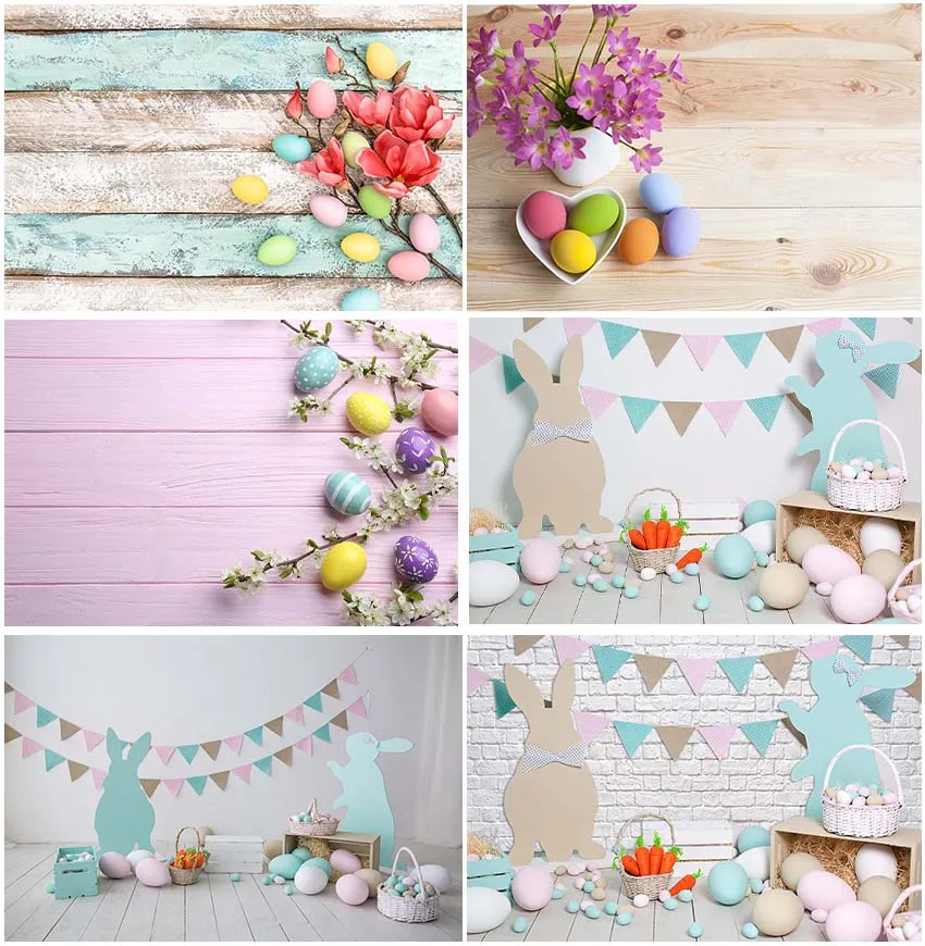 

Photographic Spring Easter Theme Flowers Wood Boards Eggs Bunny Image Backgrounds Baby Adult Portrait Studio Banner Backdrops