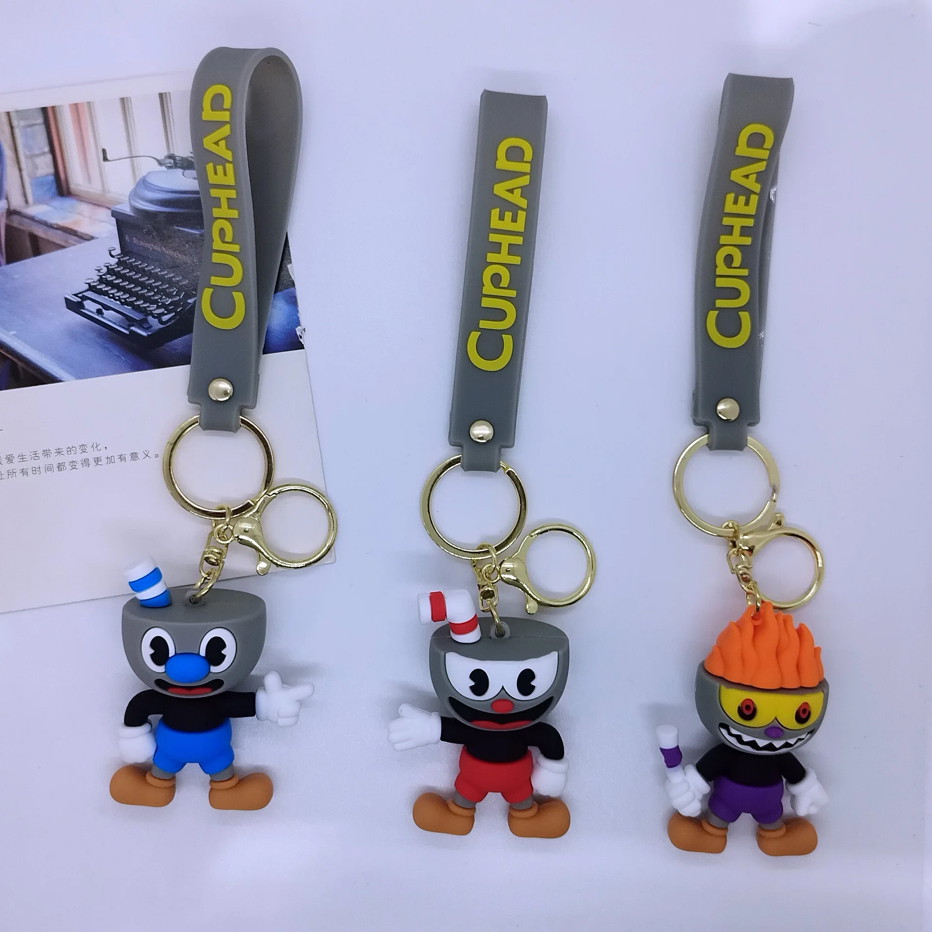 Creative New Mugman Model PVC Dolls Anime Key Chain Cuphead Cartoon Doll Car Key Accessories Toys Gifts For Children wholesale