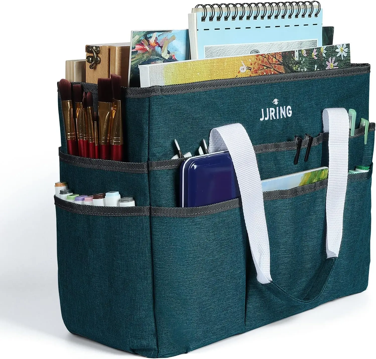 

Large Art Storage Caddy with 16 Pockets, Craft Organizer Tote Bag for Sewing Supplies, Office, and Travel