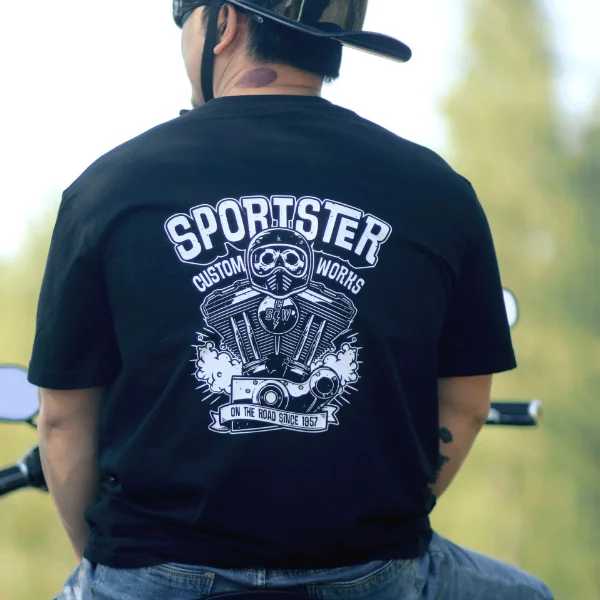 Men Biker Graphic T‑shirt Retro Motor Engine Helmet Skull Print Short Sleeve Cotton Tee Motorcycle Rider Outdoor Street Clothes