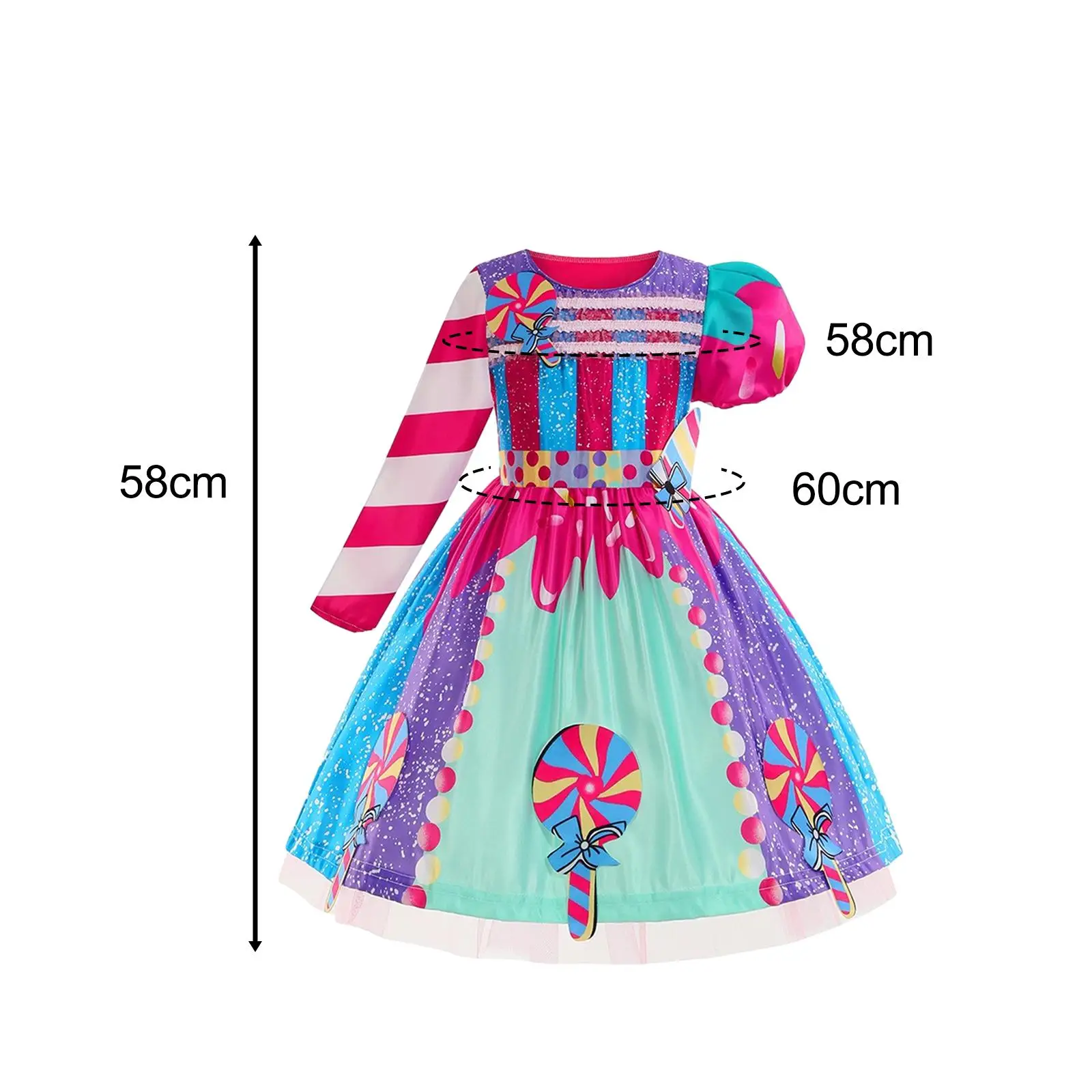 Multicolor Candy Themed Dress for Girls with Headband Stage Costume Dress Up Birthday Party Outfit
