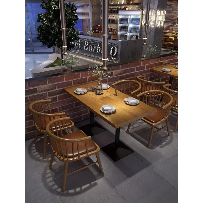 

Solid wood dining table and chair combination commercial restaurant fast food drink snack dessert coffee shop milk tea shop