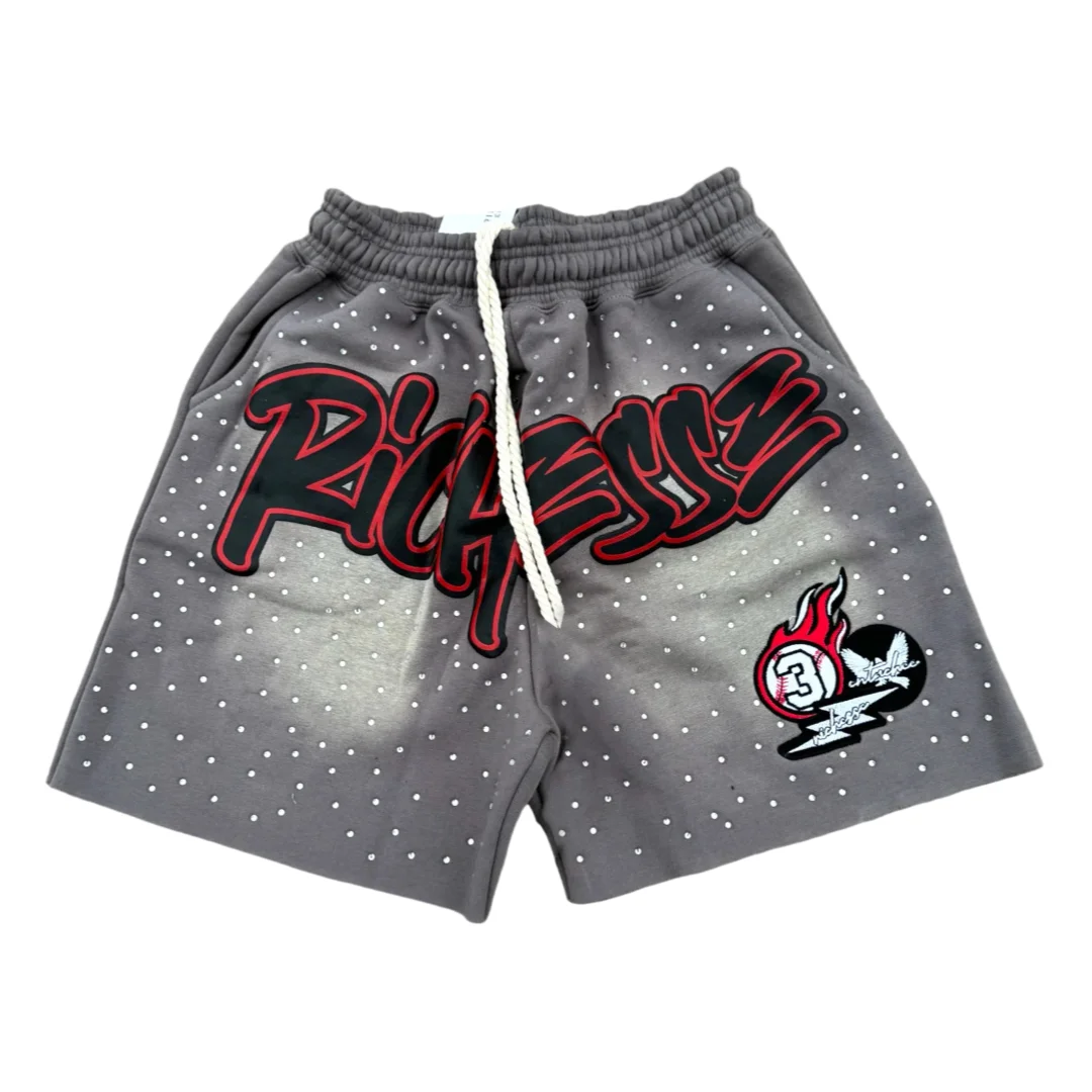 New Richesse Graphic Shorts Men Y2K Streetwear Letter Print Star Mesh Shorts Summer Hip Hop Harajuku Casual Sports Short Pants
