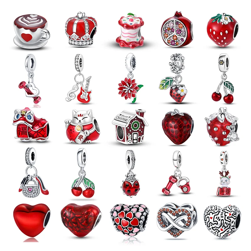 925 sterling silver strawberry love red series charm beads suitable for Pandora original bracelet DIY fine jewelry production