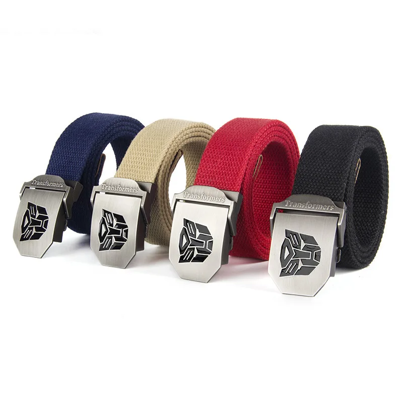 Hasbro Transformers เข็มขัดไนลอนหัวเข็มขัดอัตโนมัติกลางแจ้งมัลติฟังก์ชั่ยุทธวิธีเข็มขัดผ้าใบสบายเข็มขัดที่ไม่ใช่โลหะ