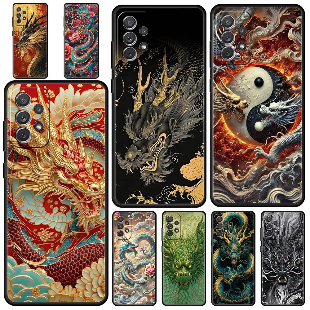 Chinoiserie Loong Flower Dragon Phone Case for Samsung Galaxy A55 A35 A15 A14 A13 A25 A54 A51 A71 A72 A73 A32 A52 A41 Soft TPU