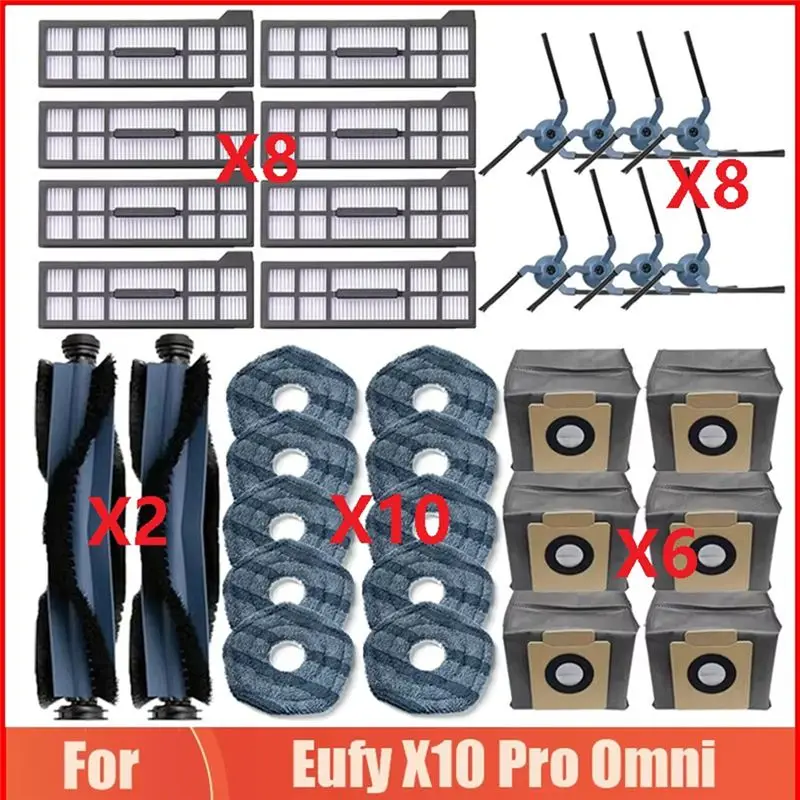 Accessories For Eufy X10 Pro Omni Robot Vacuum Cleaner Roller Side Brush Hepa Filter Mop Cloth Rags Dust Bags Spare Part-A00E