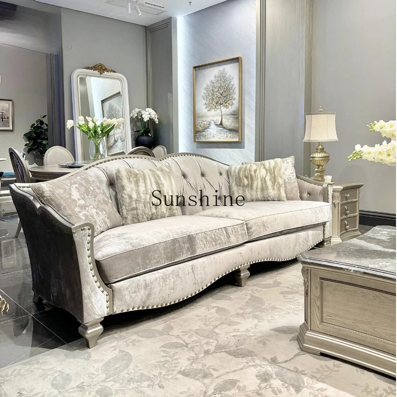 

American solid wood living room modern light luxury retro carving single three-person sofa simple and modern