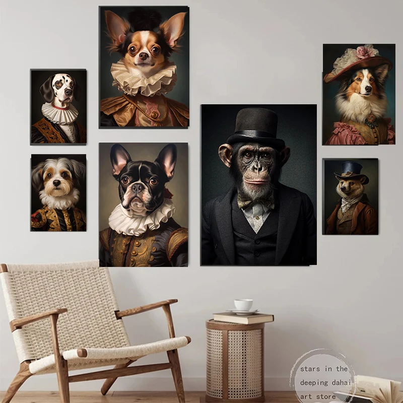 Vintage Aristocratic Shepherd Pet Renaissance Portrait Dog Animal Head Art Poster Canvas Painting Wall Prints Picture Home Decor