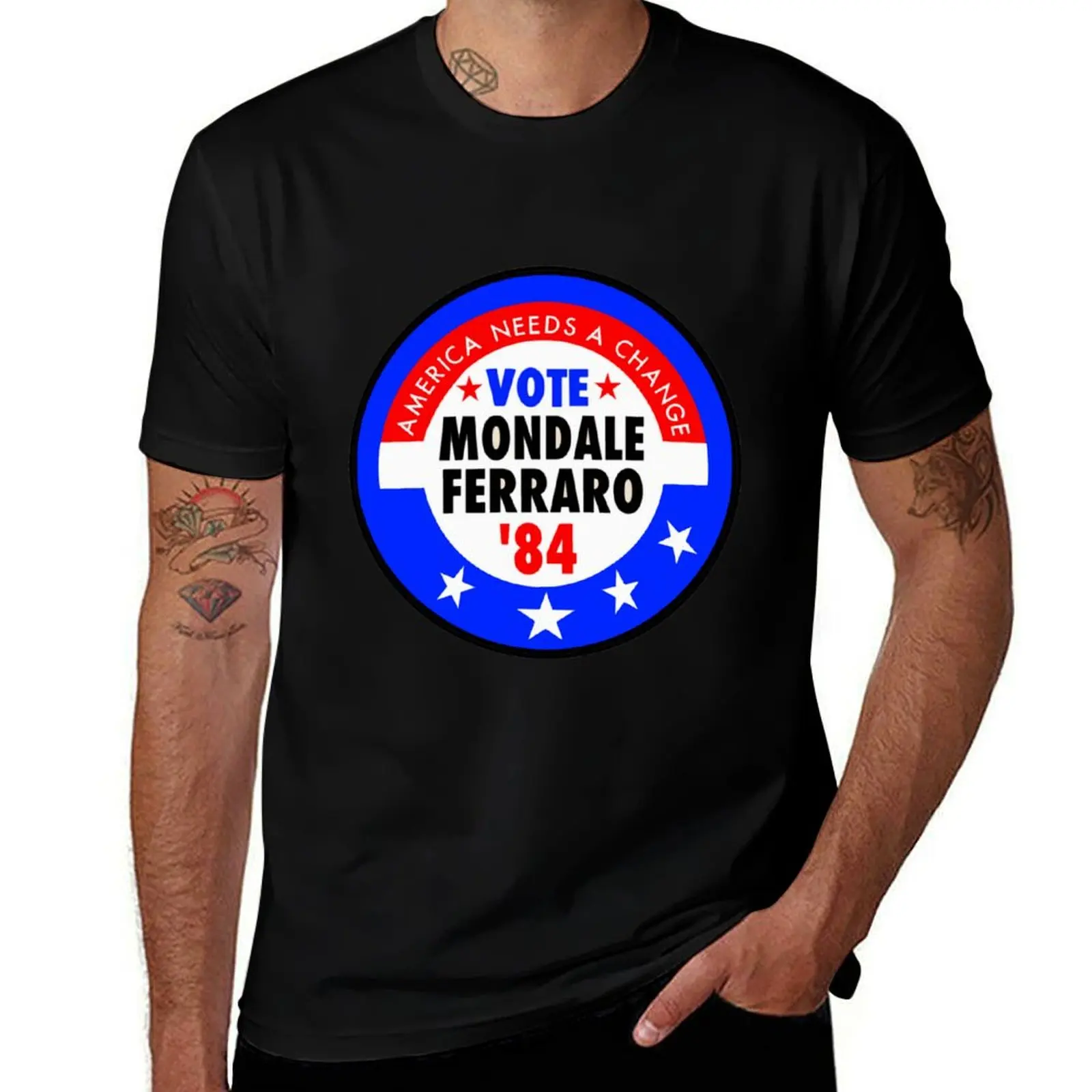 

Walter Mondale and Geraldine Ferraro Campaign Button T-Shirt cotton t shirts man 100% man t shirt heavy cotton T-shirt
