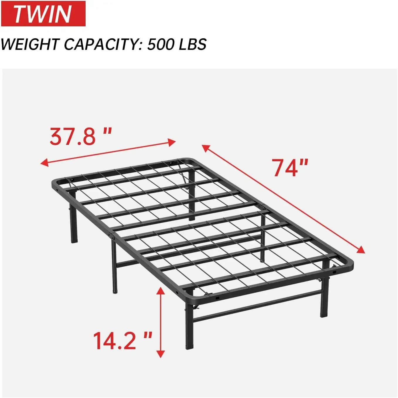 Folding Bed Frame,14 Inch Metal Bed Frame with Storage,Sturdy Steel Frame,Easy Assembly Noise-Free