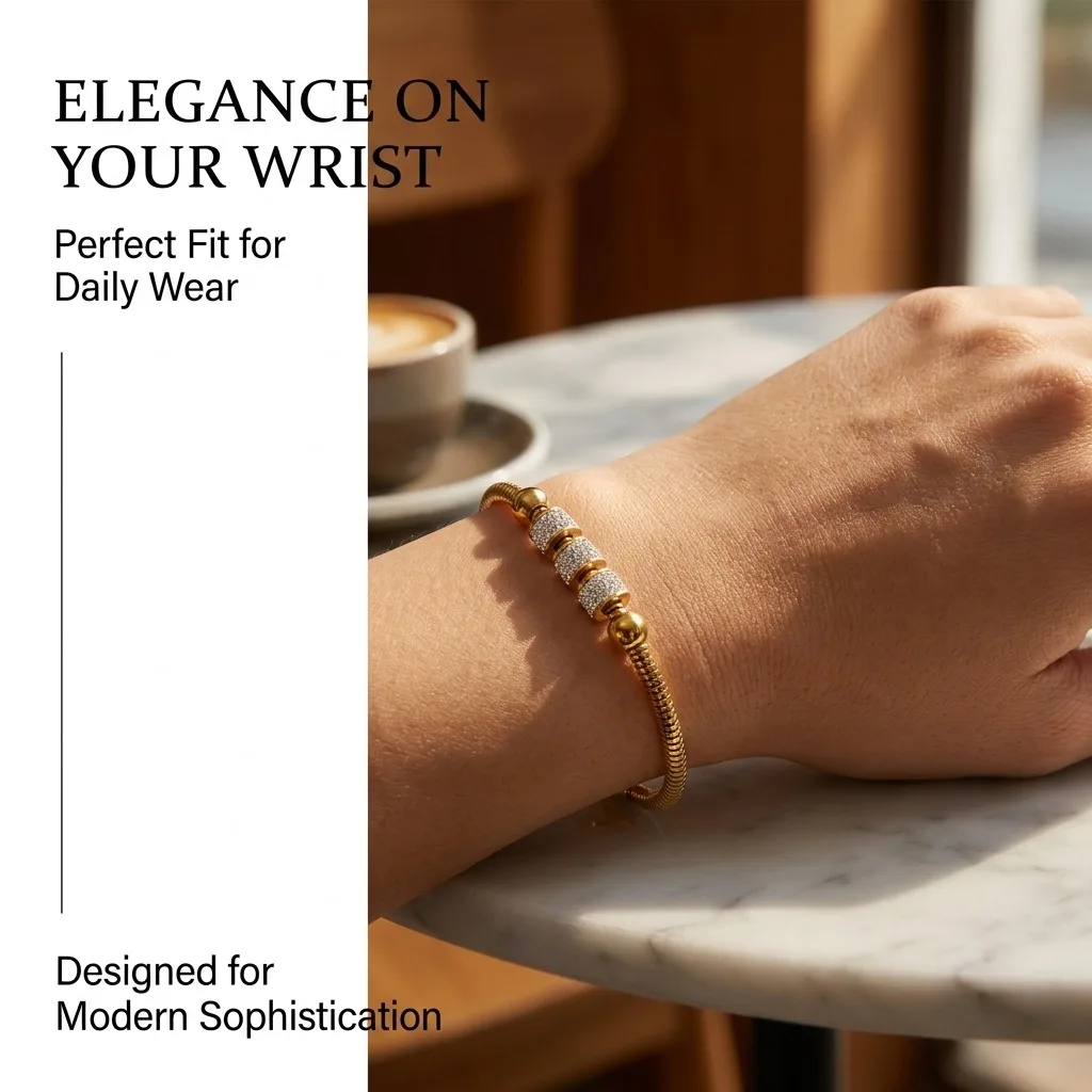 Luxury Gold Color Bracelet - Stainless Steel Jewelry for Women, Hypoallergenic Gift & Party Zircon Bangles Accessories