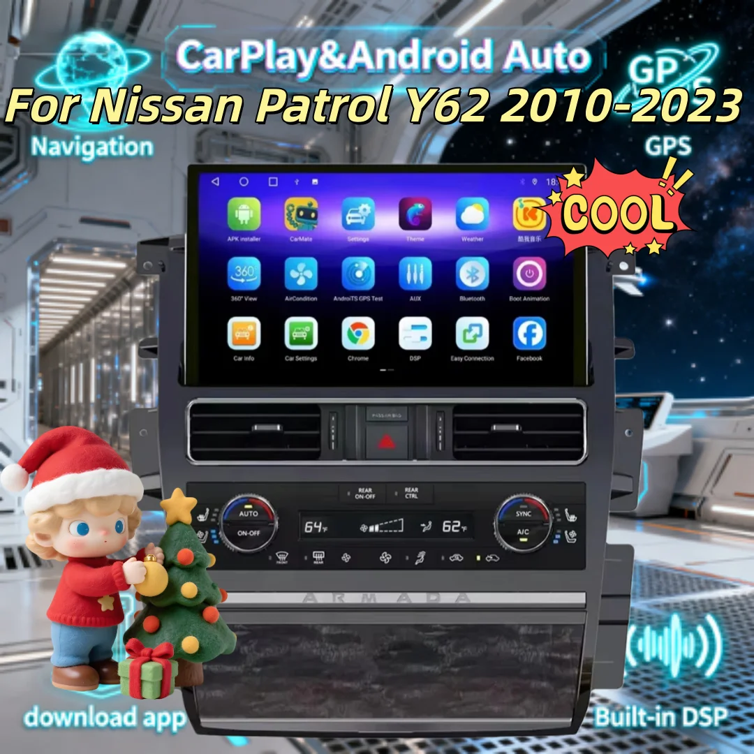 

13,3-дюймовый мультимедийный беспроводной CarPlay Bluetooth для Nissan Patrol Y62 2010-2023, Android, стерео радио, GPS-навигация, 4G