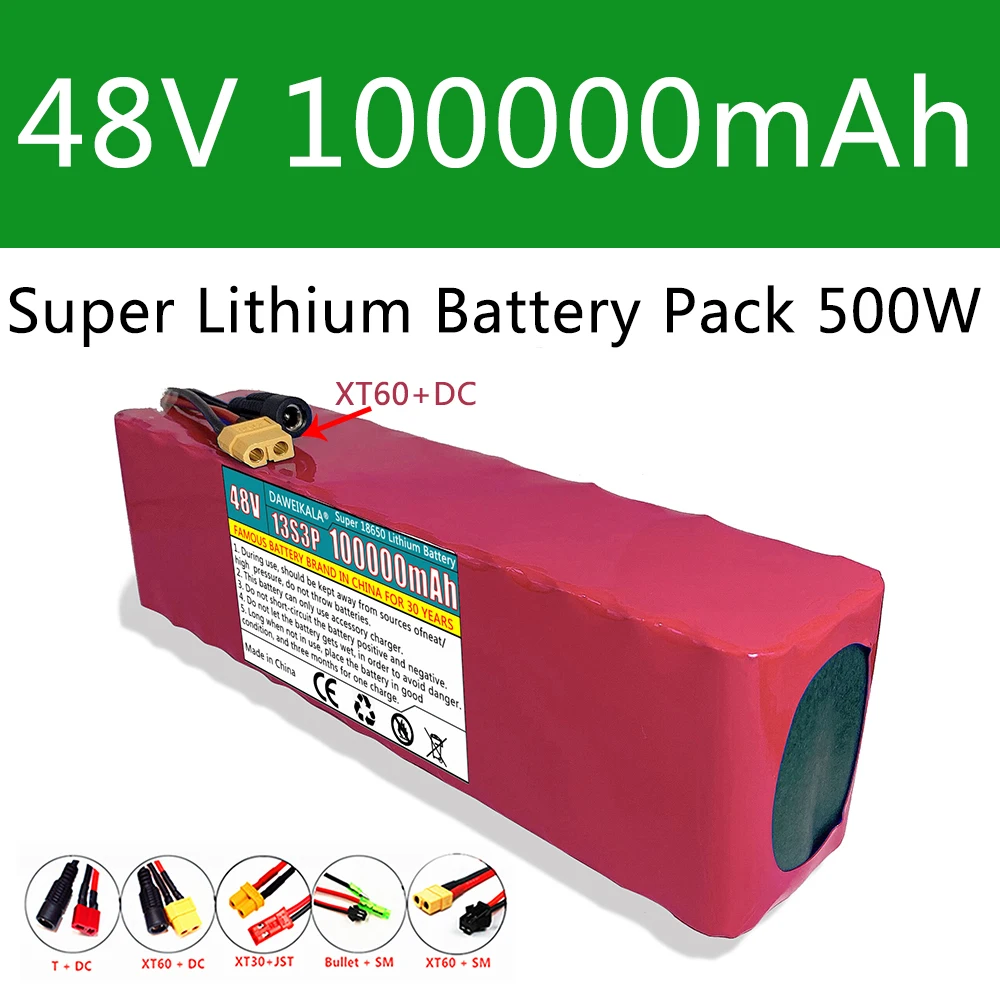 

48V Battery 100Ah 18650 battery pack 500w 13S3P 100000mAh Li-ion Battery For E-BK with BMS lithium battery