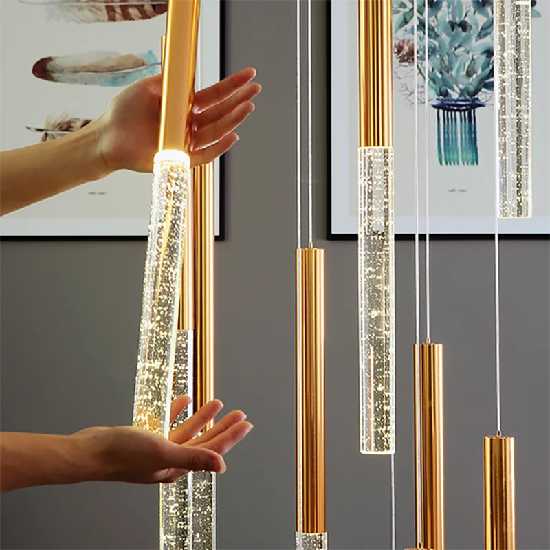 

Современная люстра для лестницы, большие длинные хрустальные лампы, прихожая, вестибюль, золотая цепочка, люстры, домашний декор, свет