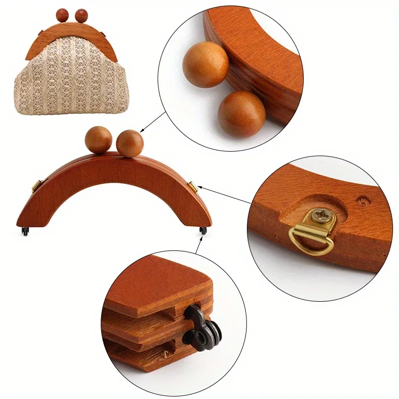 1PC/2PCS 6*14cm Arched Wallet Handle with Wooden Beads Semi-circular Matching Lock Retro Bag DITY Interchangeable Handle Frame