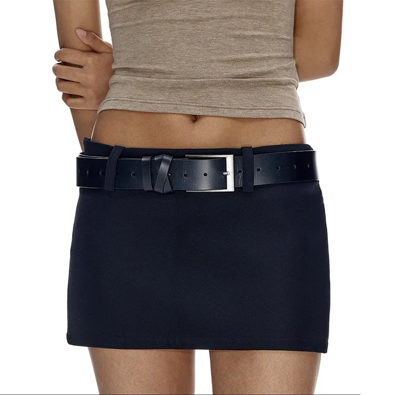 Women Black Square Hardware Braid Belt Waistband