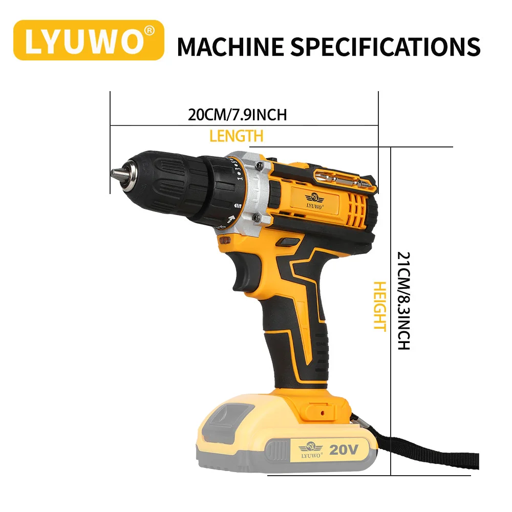 

LYUWO Rechargeable Electric Hand Drill, Pistol Drill, Electric Screwdriver, Household Impact Hand Drill Tool,Use MT Battery