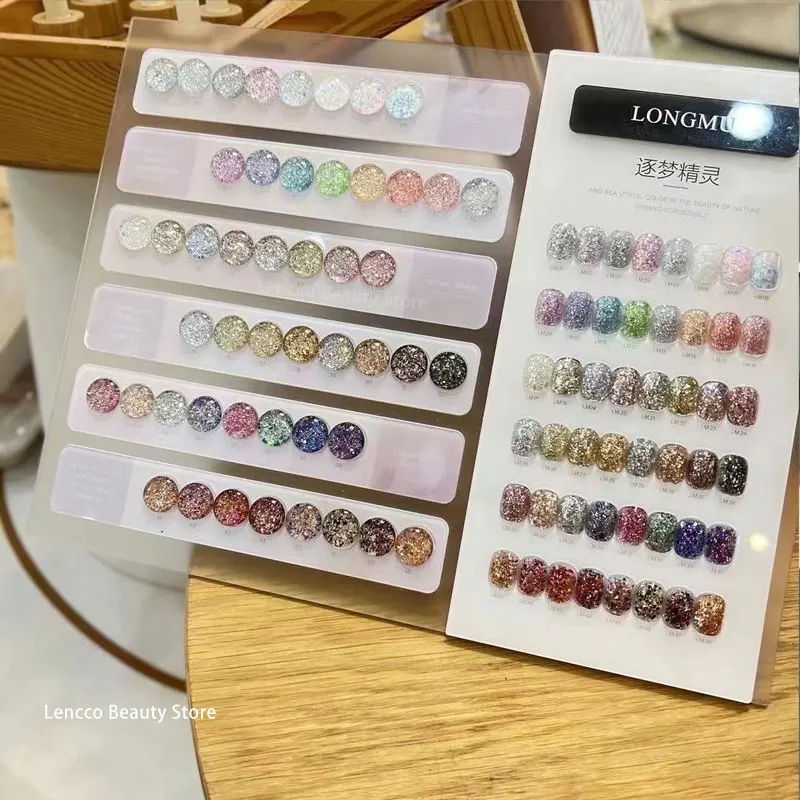 Eleanos Pailletten-Glitzer-Gel-Nagellack-Set, 48 Stück, mit Farbkarte, Soak Off UV-LED-Gel-Lack, Nägel, Kunst, alles für Maniküre, 15 ml