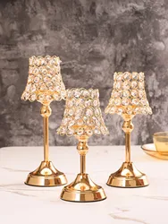 1pc Golden Crystal Candle Holder, Candlestick for Table Centerpiece Wedding Birthday Party Home Decor Christmas Gift