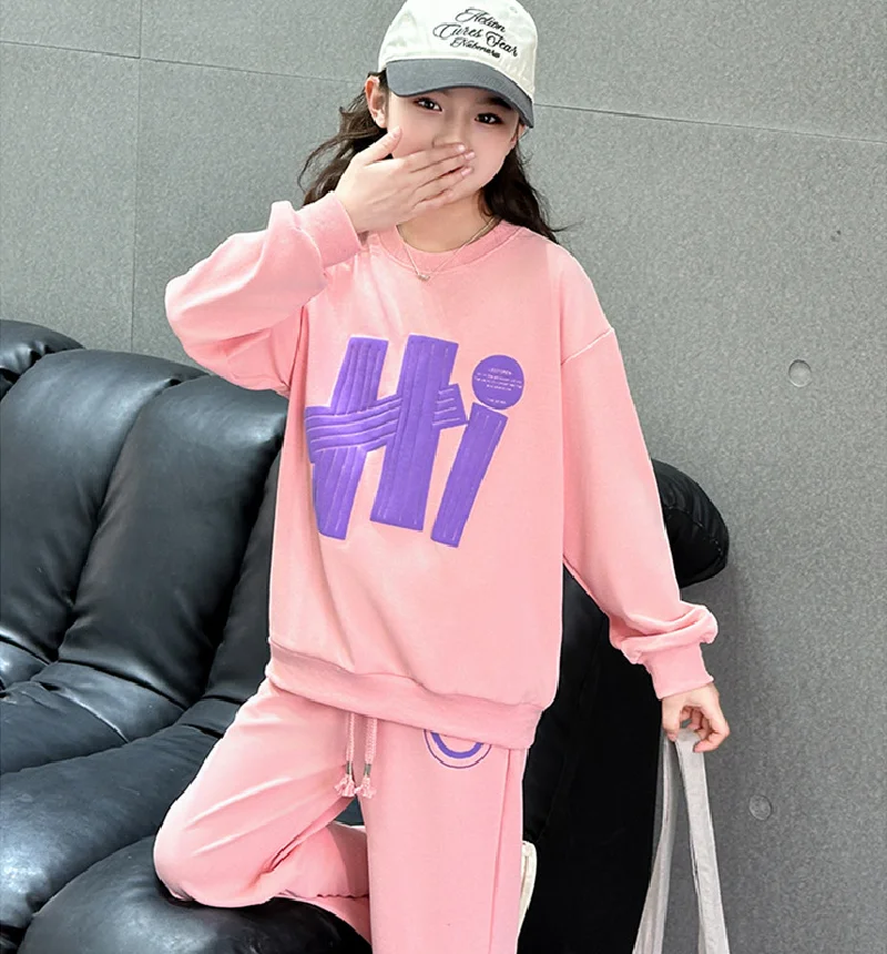 الخريف الفتيات طباعة مجموعات 2025 ربيع جديد الاطفال مقنعين سترة السراويل 2 قطعة ملابس رياضية في سن المراهقة الدعاوى الأطفال رياضية الزي #6