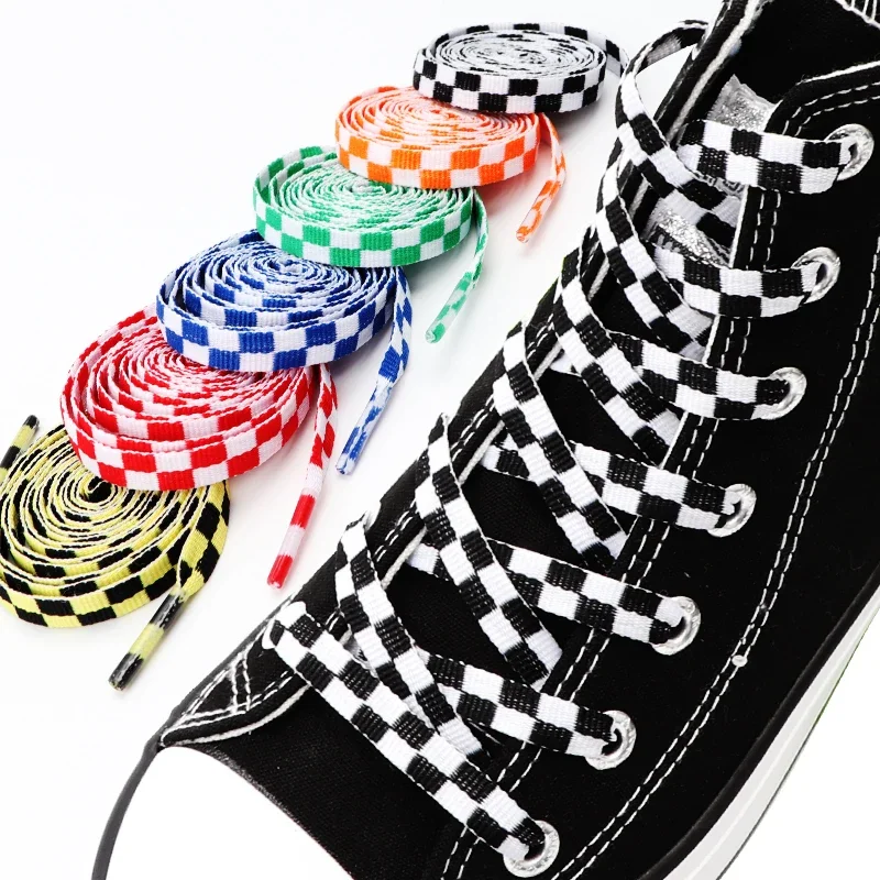 Flat Checkered Grid Shoelaces for Shoes Black and White Plaid Shoelace Sneakers Shoe Laces for Women Man Shoe Lace Shoestring