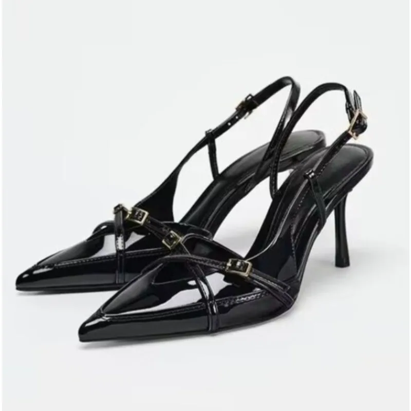 

2025 New Black Women's Heeled Sandals Pointed High Heel Office Lady Shoes Beautiful Women High Heels Shoes Sandalias Mujer