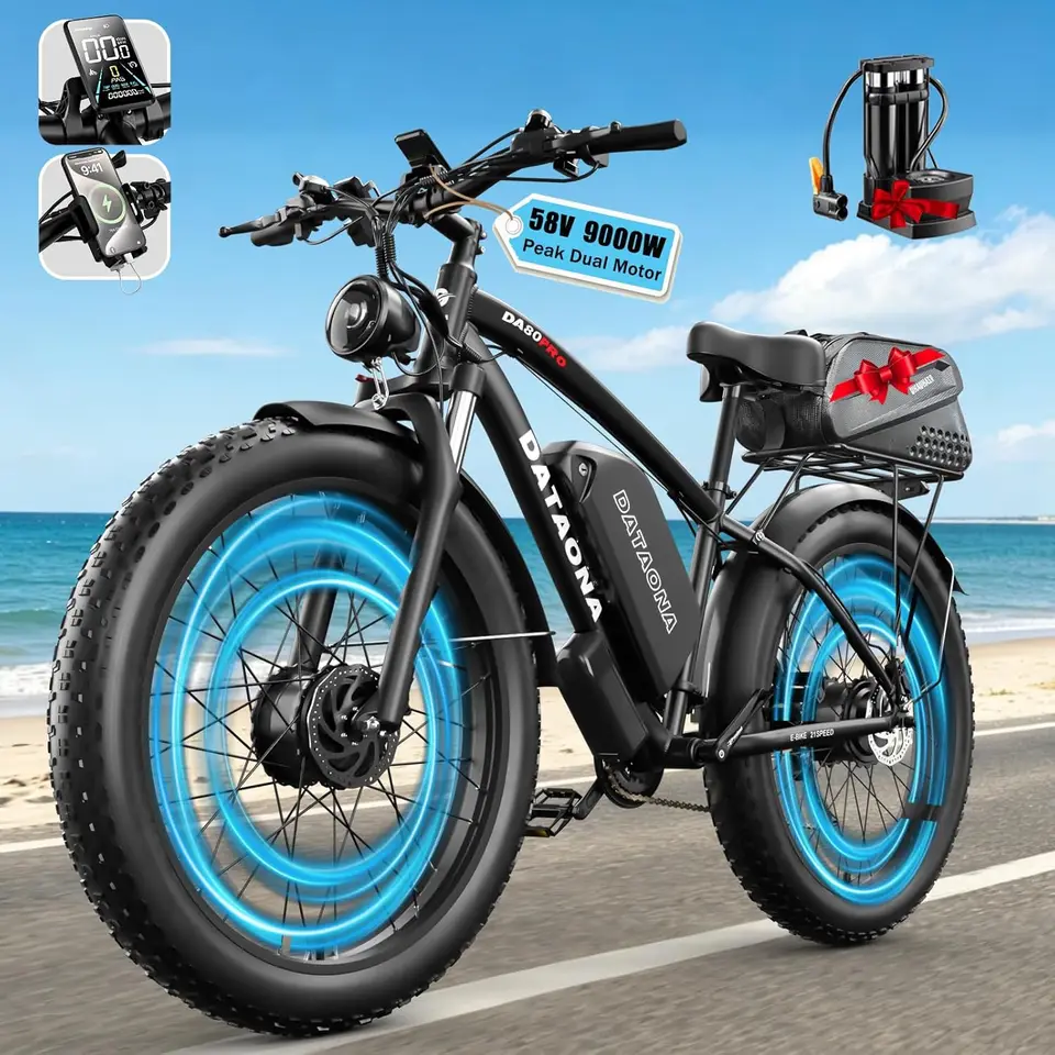 Electric Bike for Adults 9000W Peak Dual Motor Ebike 45MPH Fast E-Bike 58V Peak 32AH Battery Up to 100 Miles 24" Fat Tire Electr
