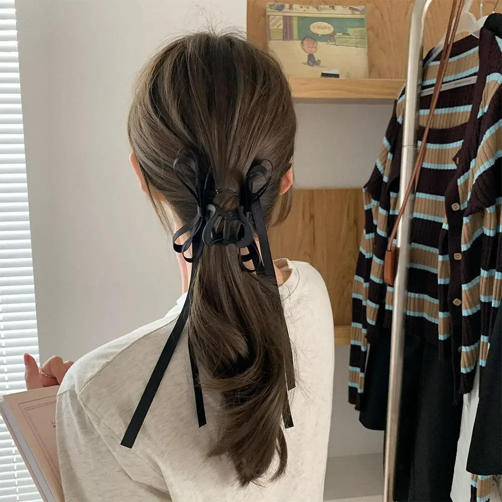 Internet Famous Black Ribbon Bow Grab Clip New Sweet and Cool Hair Clip Accessories