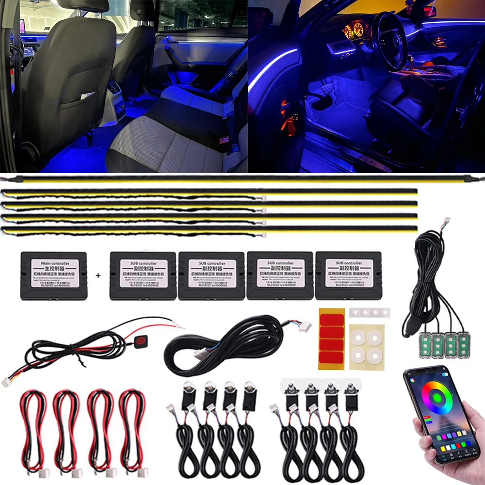 Universal 2 in 1 6 in 1 18 in 1 64 Colors RGB LED Car Ambient Atmosphere light acrylic Interior Dashboard Lighting Backlight 12V