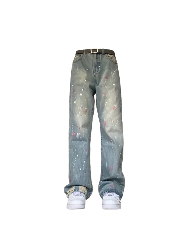 Jeans blu larghi da donna Y2k Pantaloni da cowboy oversize vintage Harajuku Graffiti Pantaloni in denim Moda anni '90 Emo 2000s Trashy Clothes