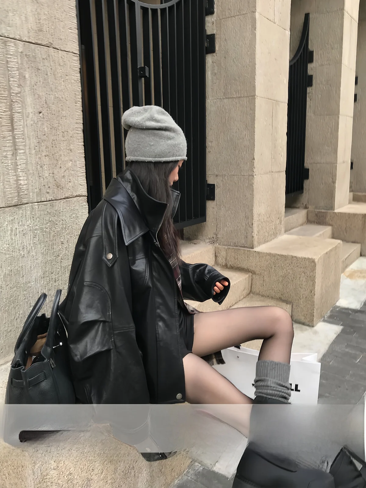 

Bla Leather Jaet женское свободное американское ретро мотоциклетное Jaet с воротником-стойкой, длинное пальто из искусственной кожи на молнии све